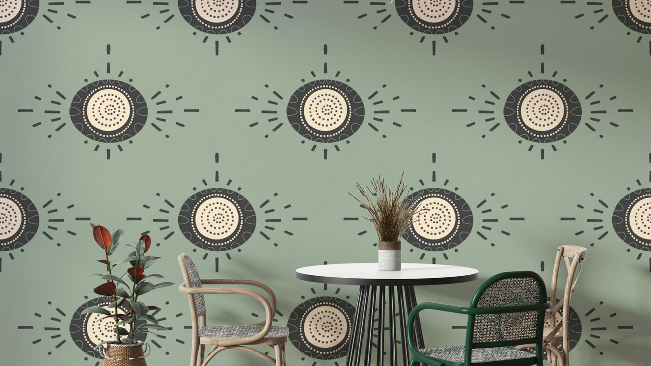 Sage green flower pattern on modern wallpaper