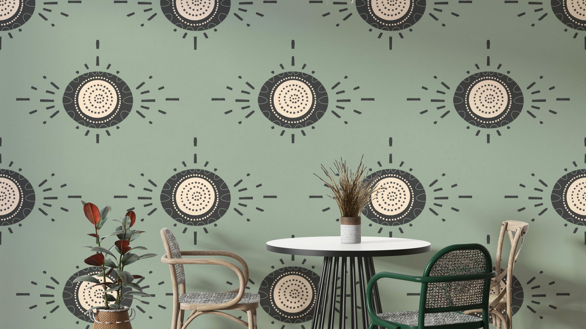 Sage green flower pattern on modern wallpaper