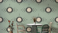 Sage green flower pattern on modern wallpaper