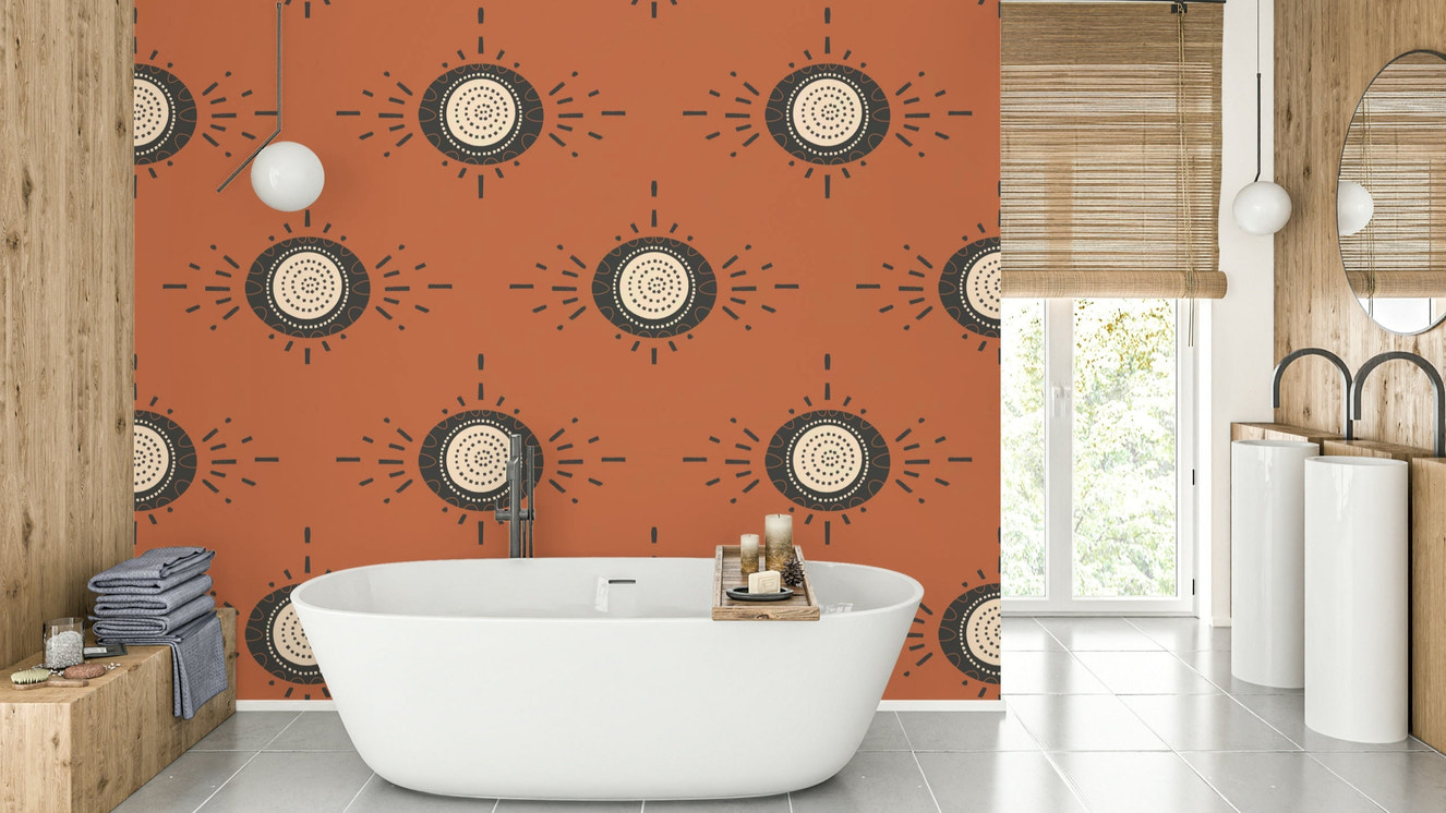 Stylized flower wallpaper in modern neutral tones

