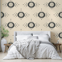 Wall mural with stylized mid-mod blooms


