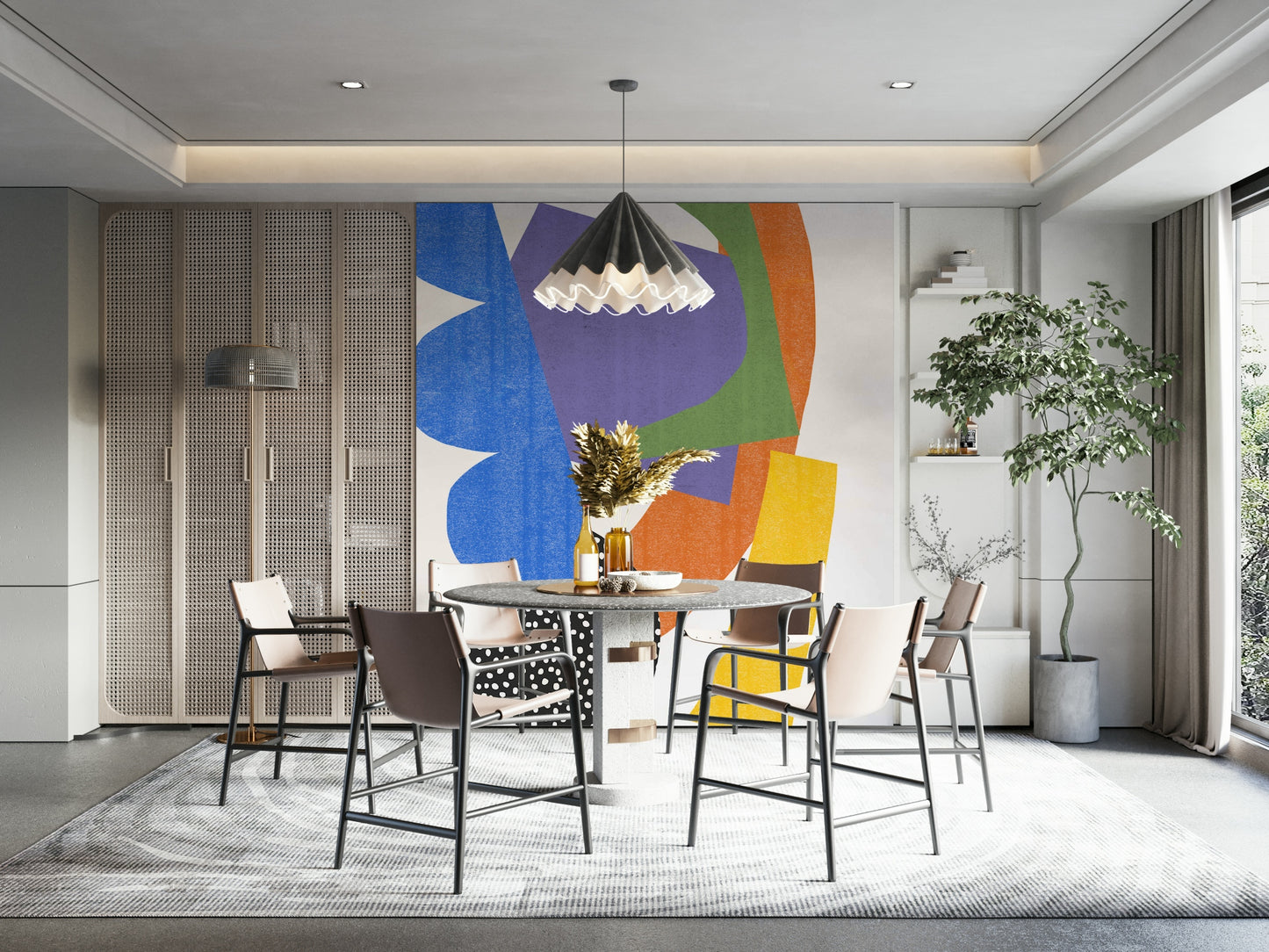 Artistic mural with modern fragmented layout

