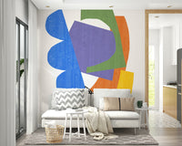 Home office with abstract shape wall mural