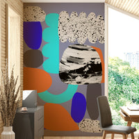 Purple-toned mural with layered textures

