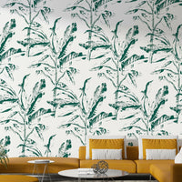 Neutral wall mural with pressed plant look

