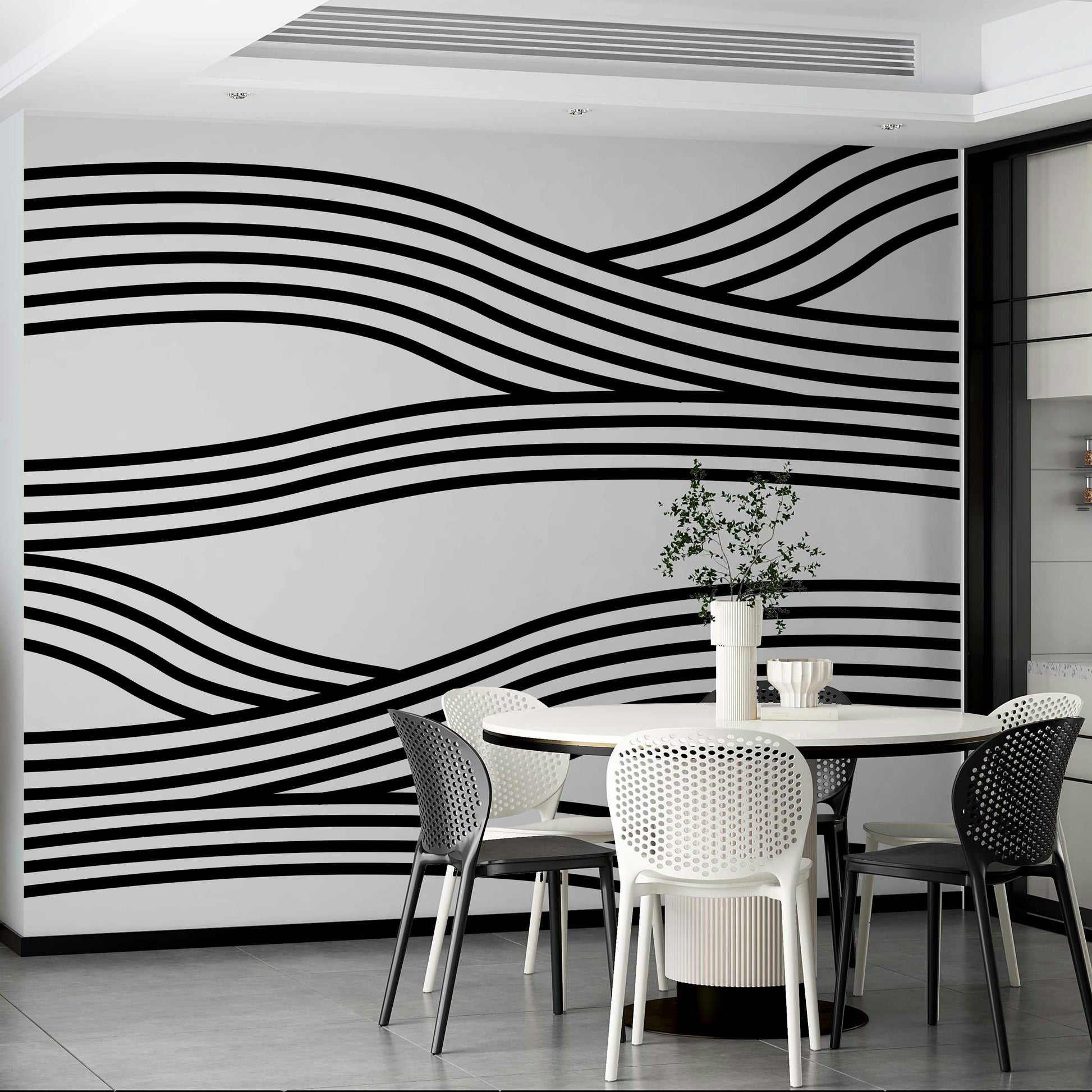 Bold wallpaper with continuous wave design

