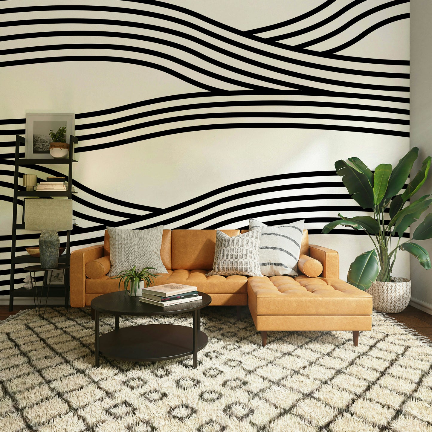 Monochrome rhythm wall mural for creative spaces

