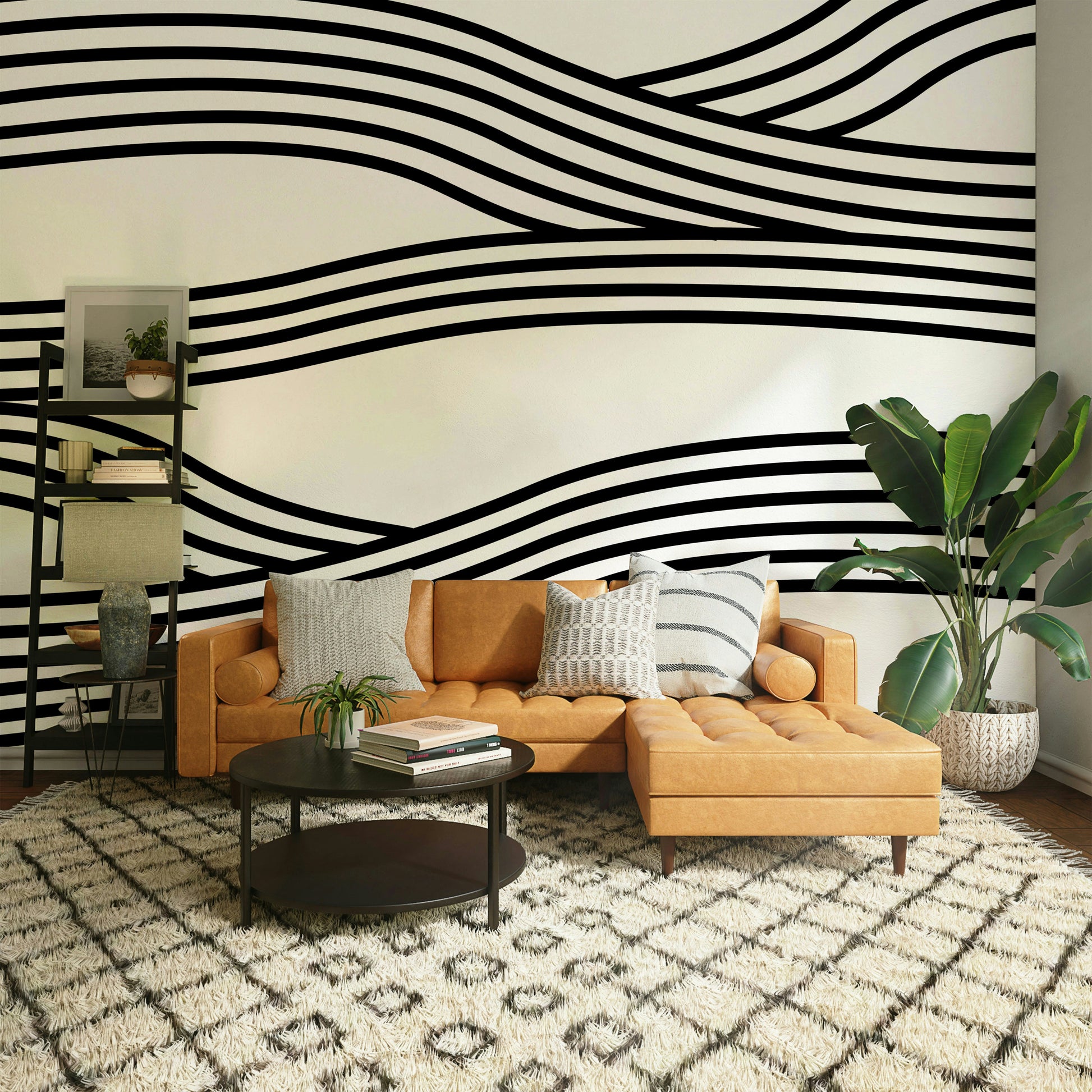 Monochrome rhythm wall mural for creative spaces

