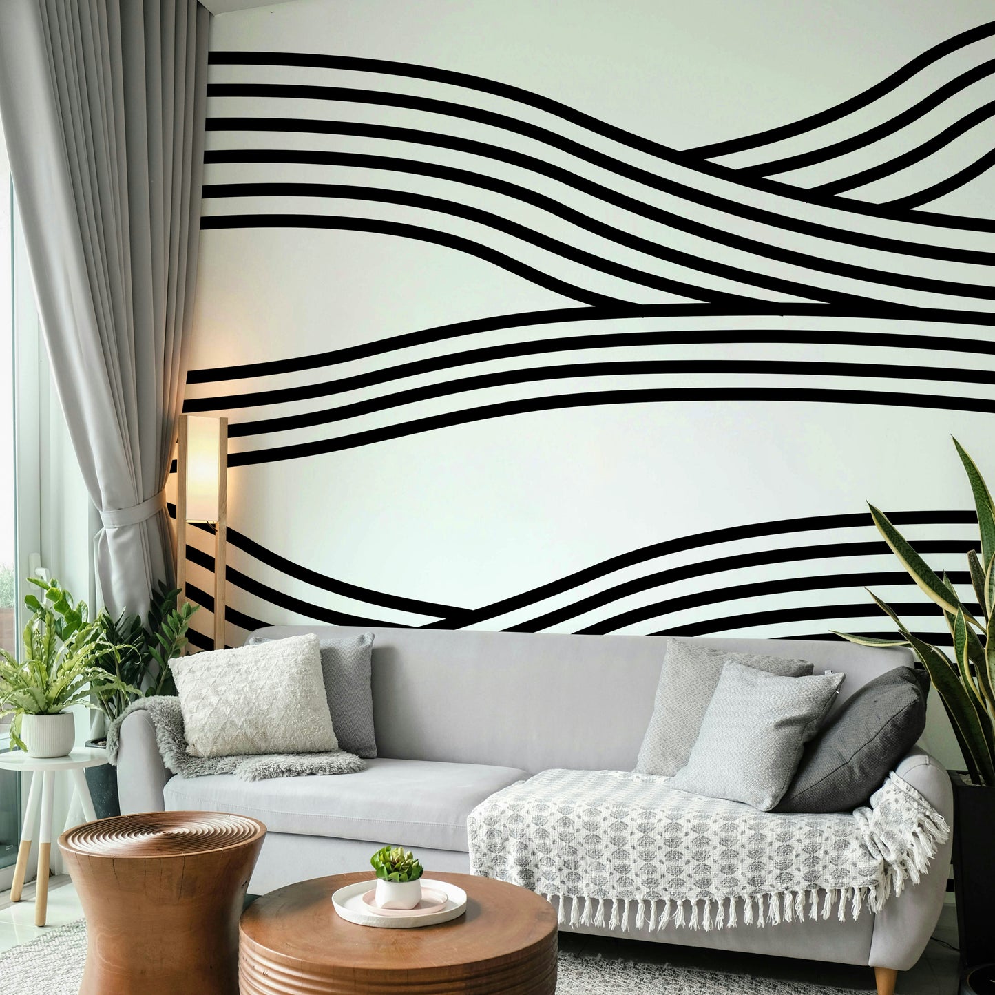 Graphic black and white mural wallpaper

