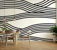 Minimalist room with wave mural wallpaper

