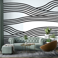 Monochrome Wave Rhythms mural wallpaper full view


