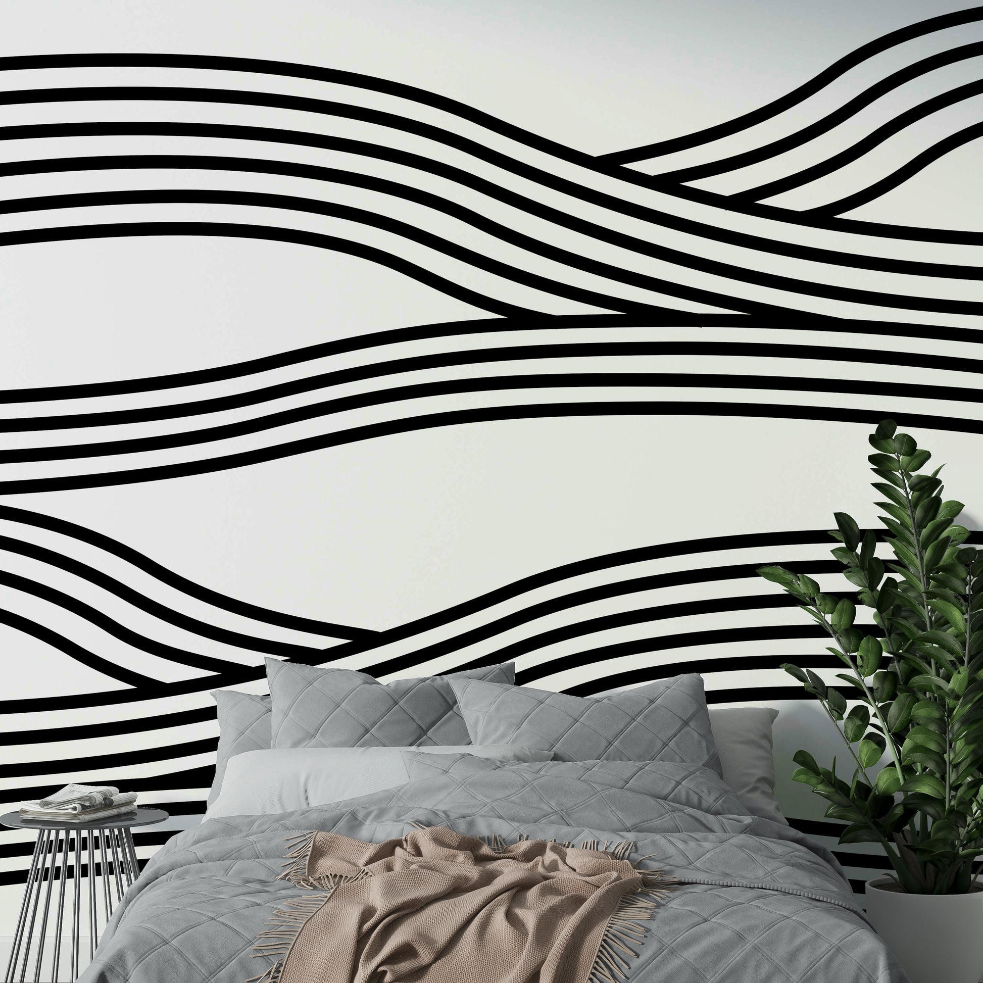 Flowing wave wallpaper with monochrome palette

