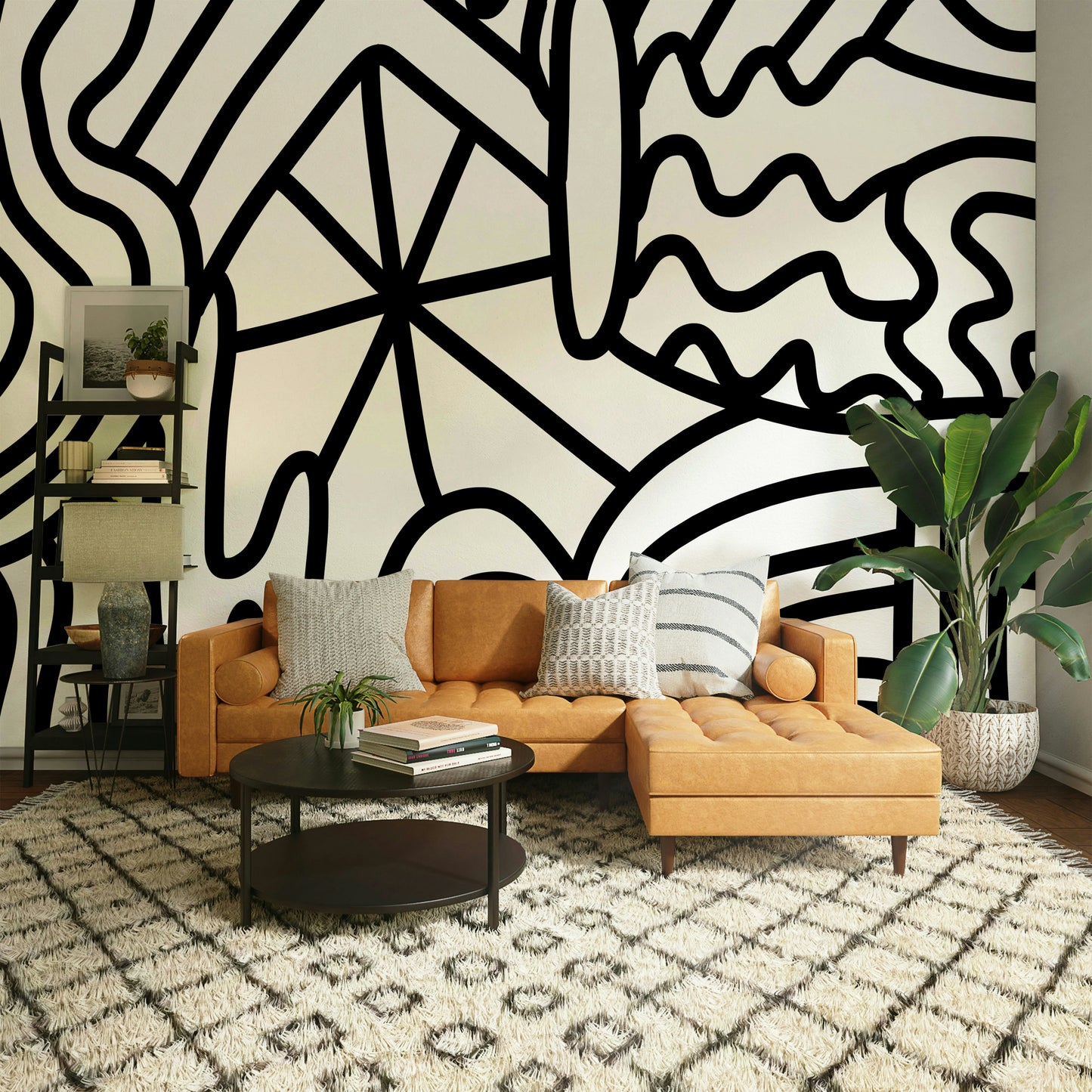 Abstract curved lines on mural wallpaper

