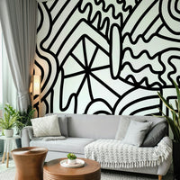 Wavy abstract mural in muted tones


