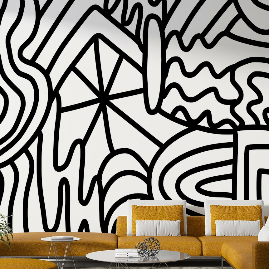 Natural flow wall mural with curved lines

