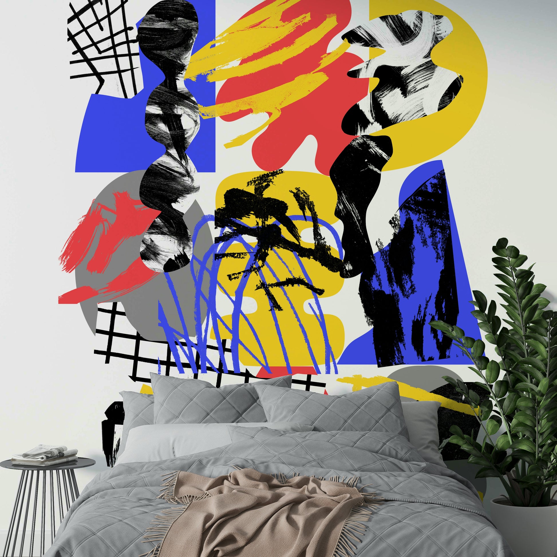 Subtle colorful fragments on abstract mural

