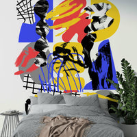 Subtle colorful fragments on abstract mural

