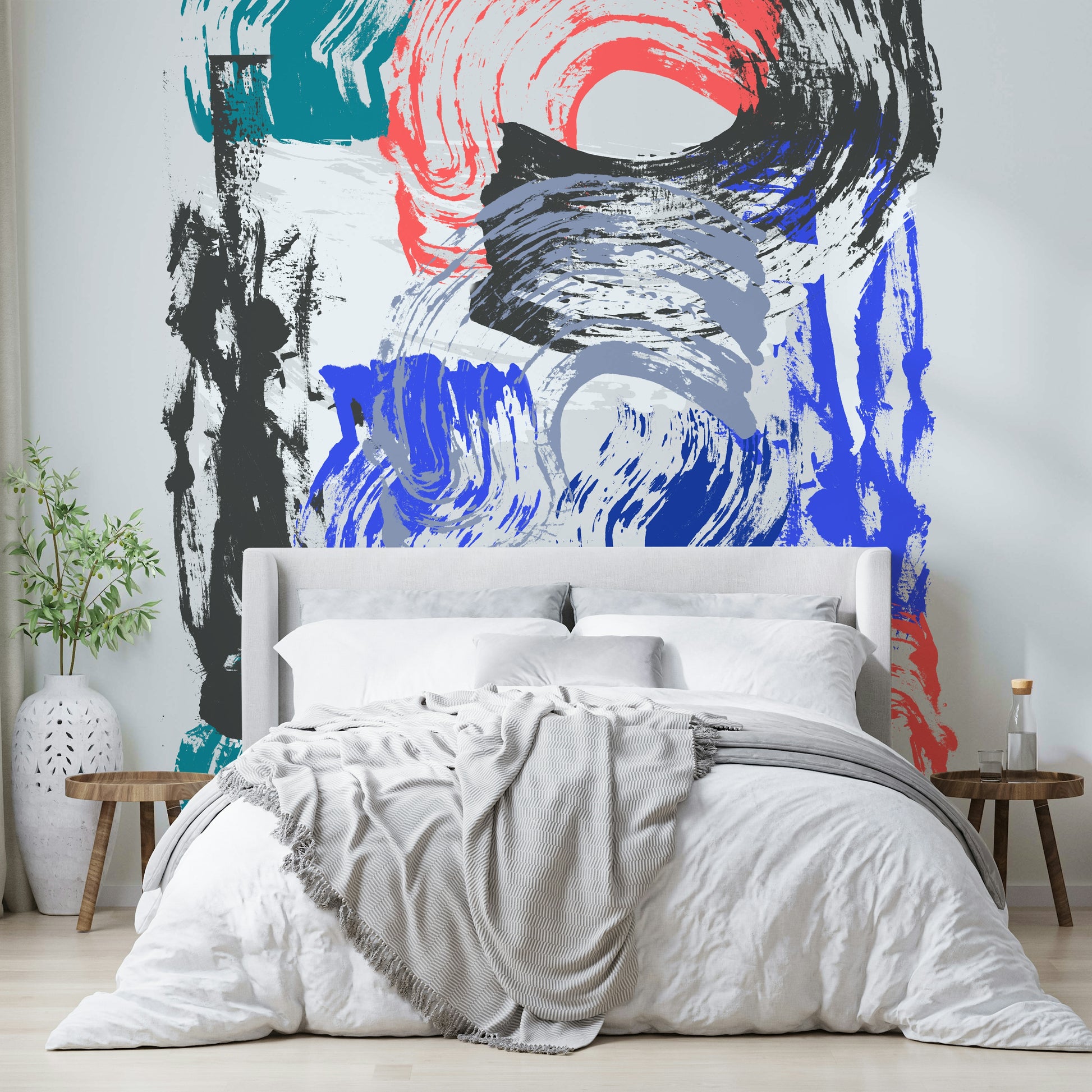 Expressive wall design with painted strokes

