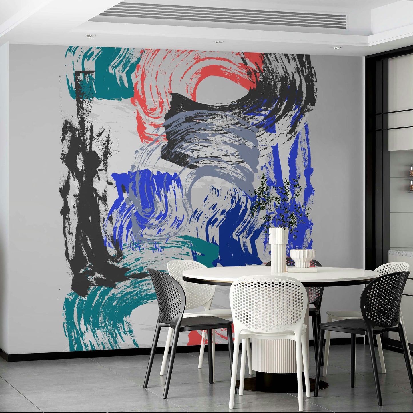 Creative wall mural with bold brush marks