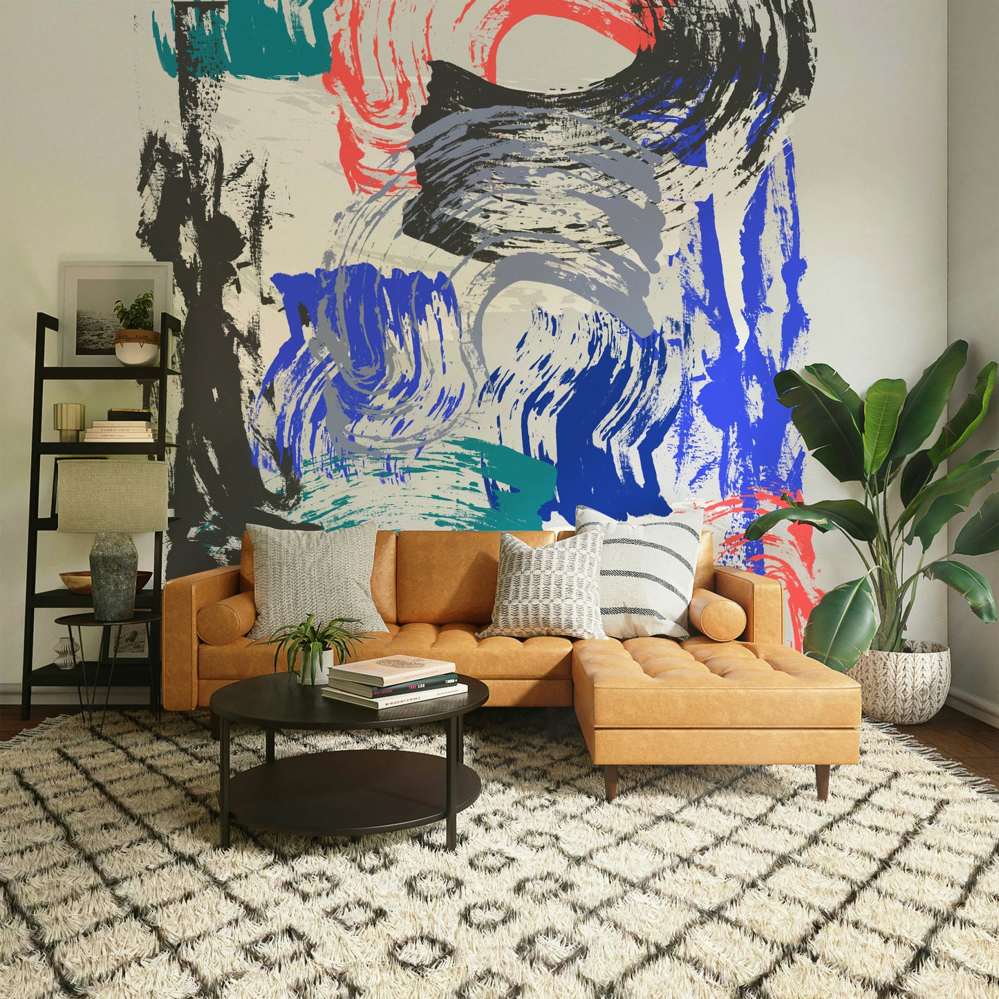Modern art-inspired brush mural wallpaper