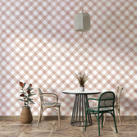 Mural wallpaper with festive pink checks
