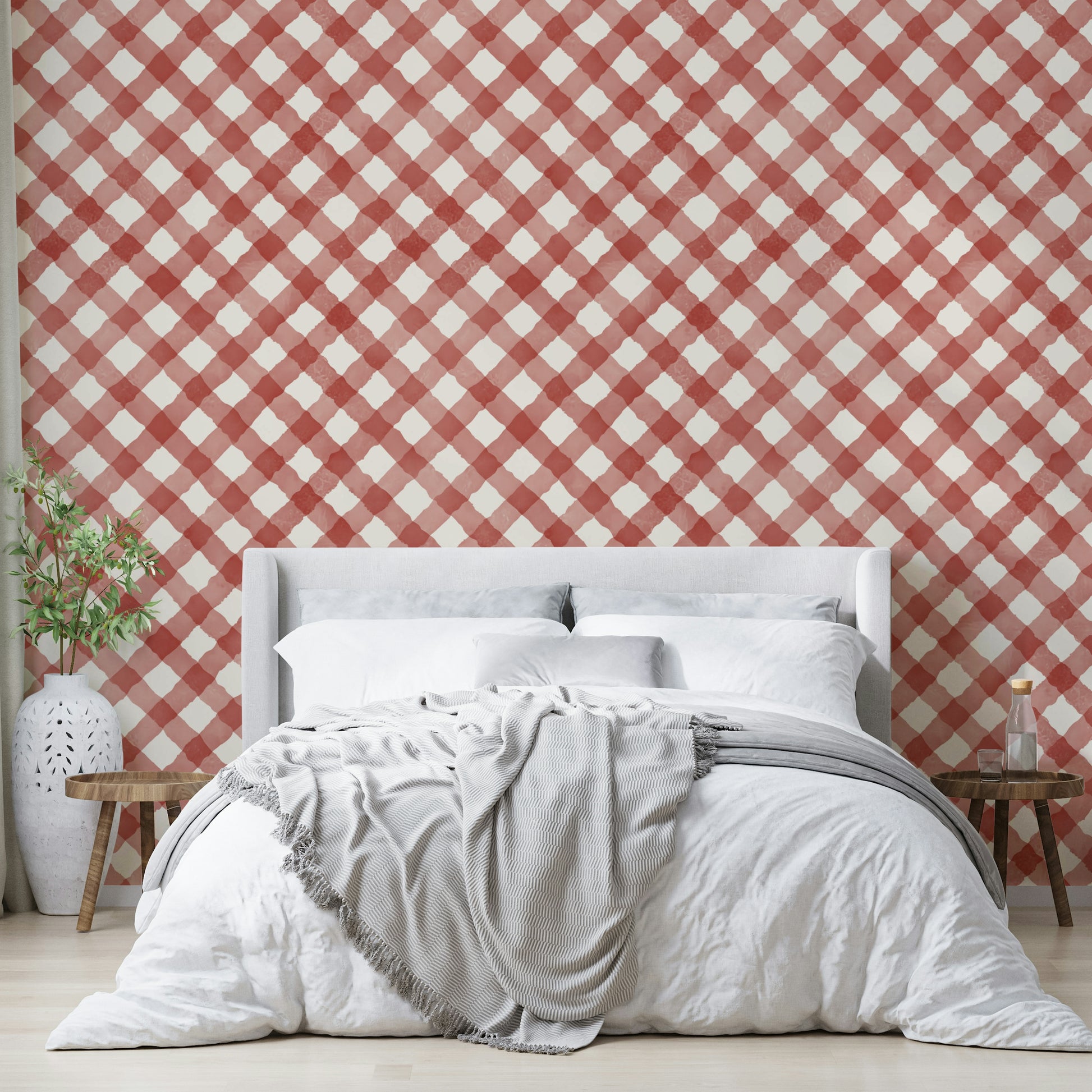 Classic red gingham for kitchen walls
