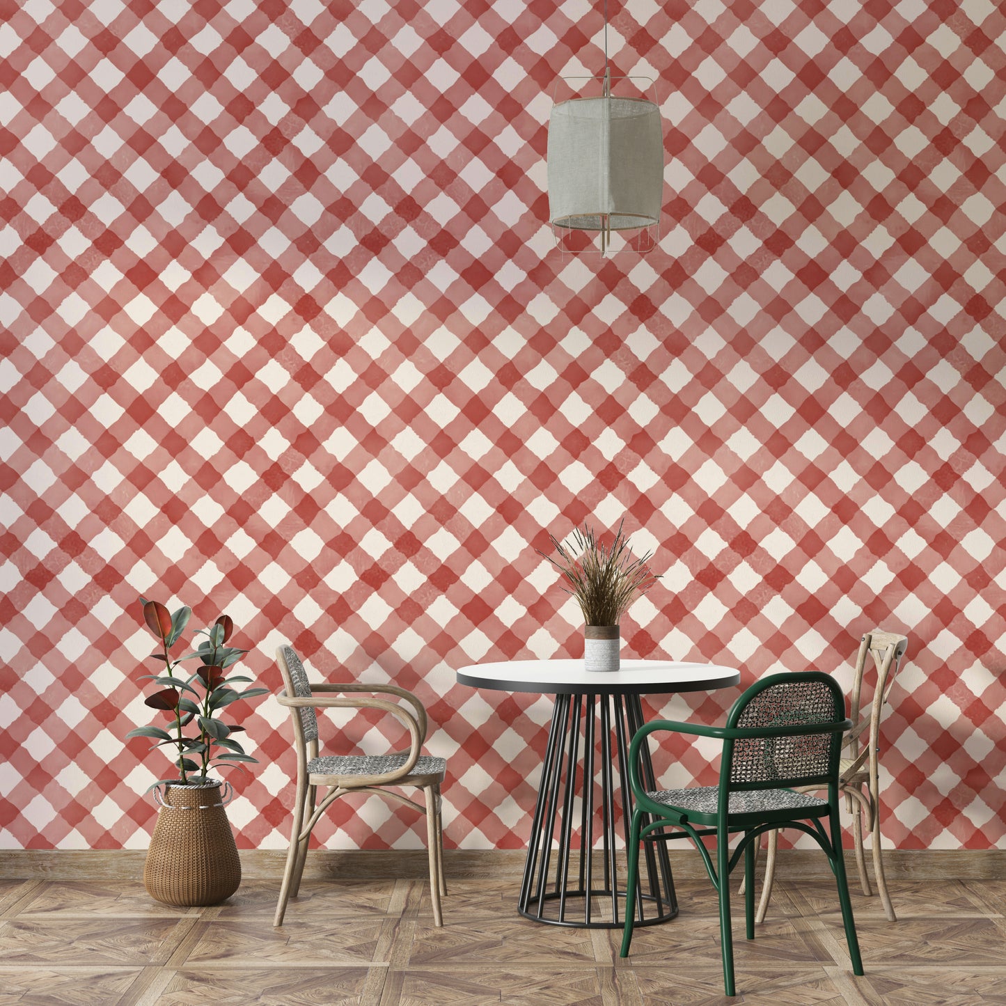 Red check mural wallpaper full pattern
