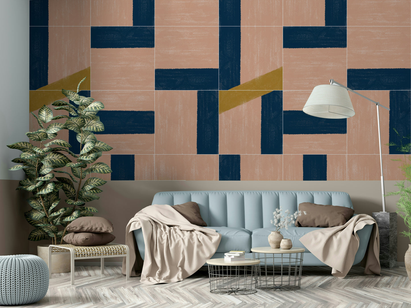 Floral and geometric tile pattern
