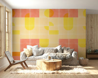 Geometric retro wall mural in soft tones
