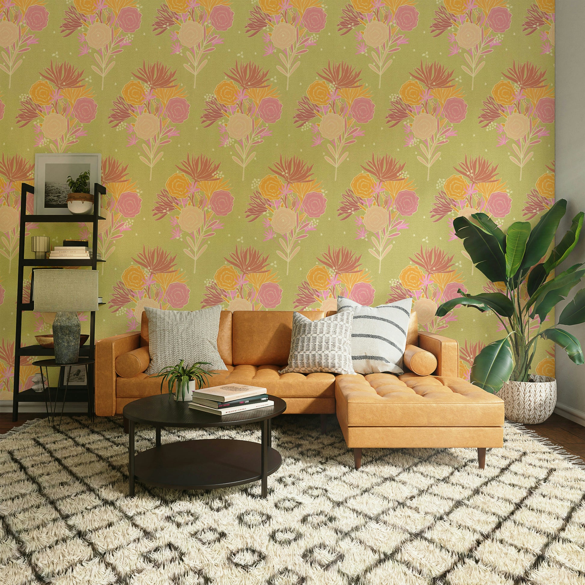 Classic floral mural with soft tones

