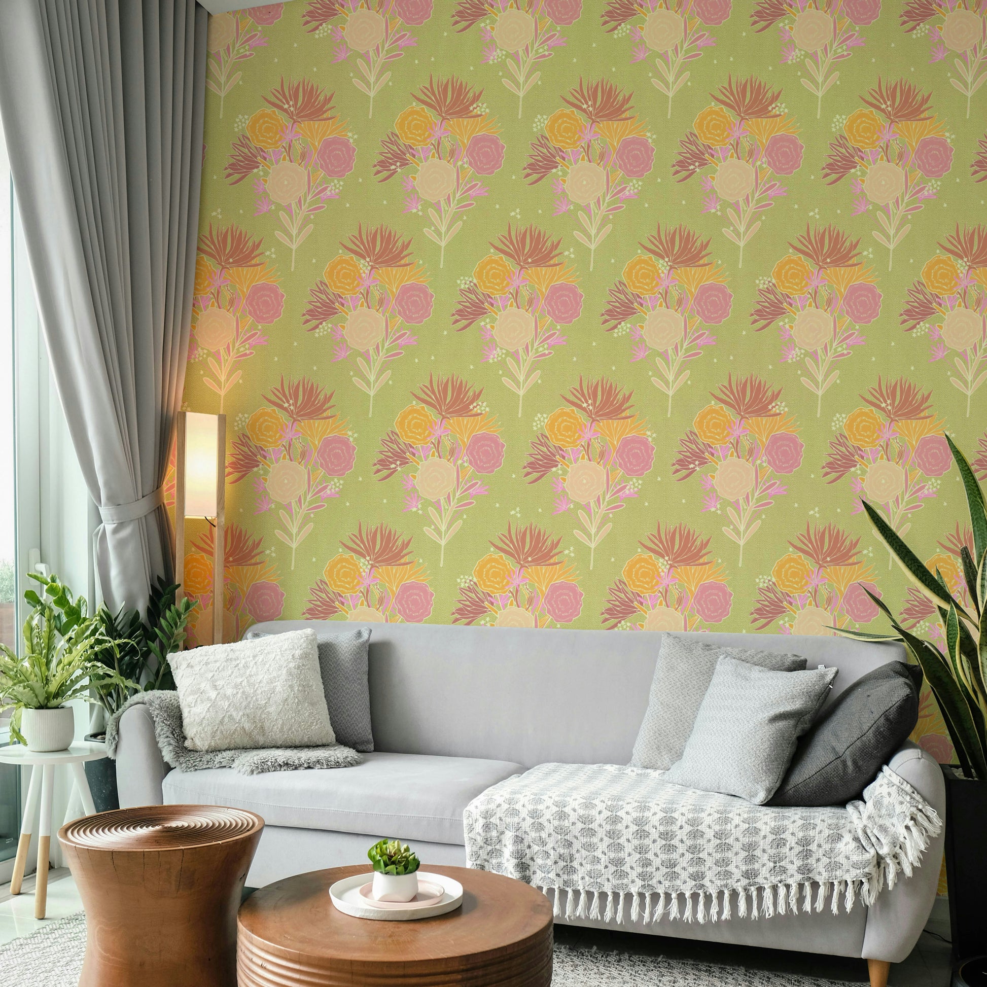 Line-drawn flower pattern wallpaper
