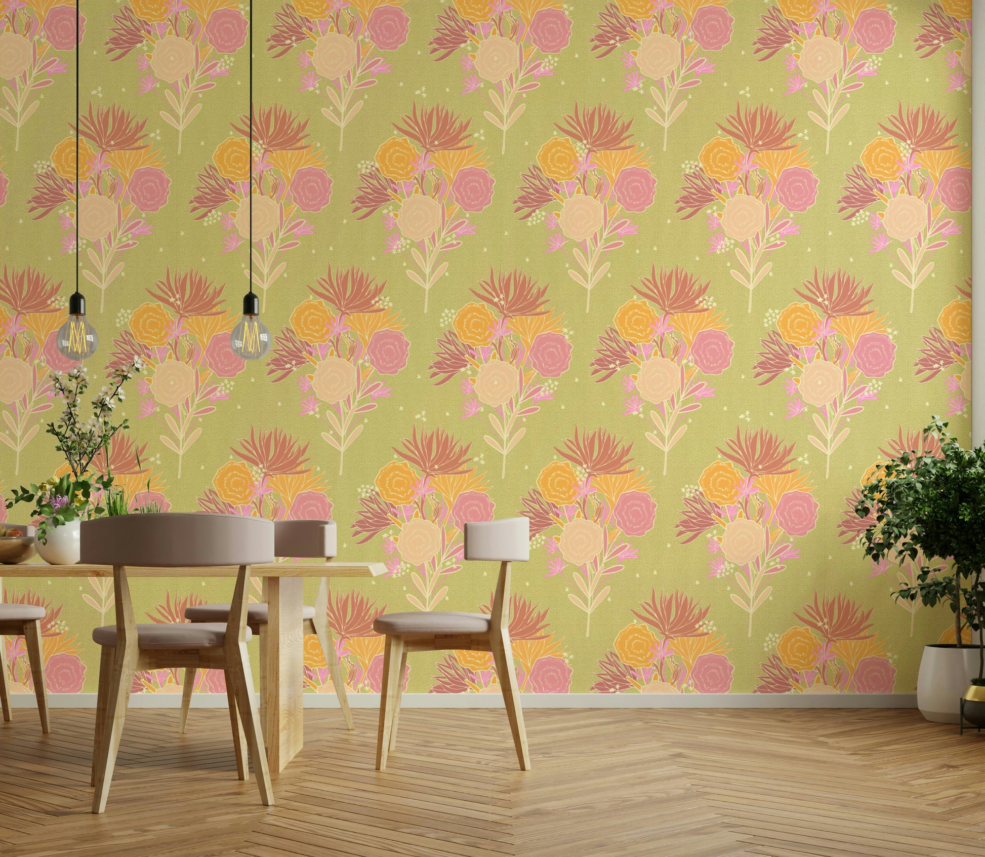 Botanical flower wallpaper with canvas texture
