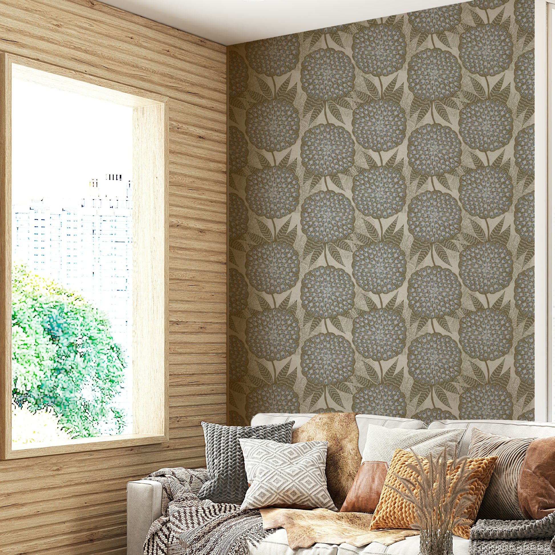 Abstract golden floral wall design
