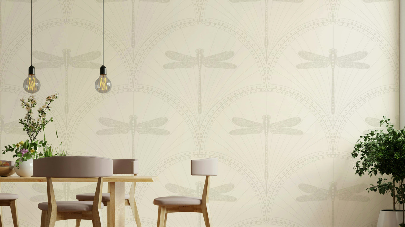 Delicate dragonflies on patterned backdrop
