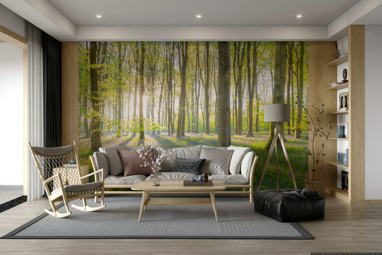 Morning light in forest wall mural
