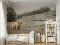 Rustic highland animal wall mural
