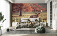 Stag roaming freely in a vast, serene landscape wall mural

