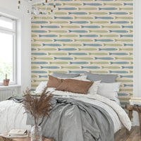 Hand-drawn fish pattern mural wallpaper
