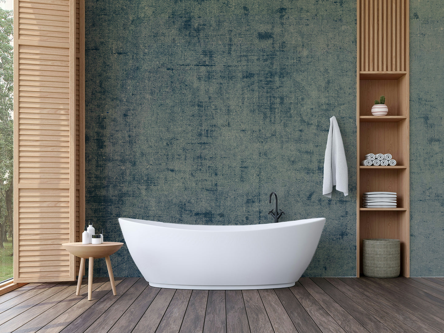 Faded denim blue textured wall design
