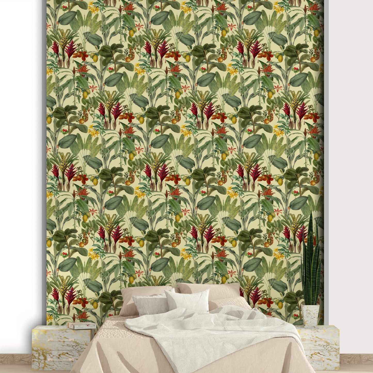 Red, yellow, and green plant wallpaper pattern

