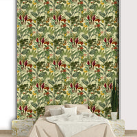 Red, yellow, and green plant wallpaper pattern


