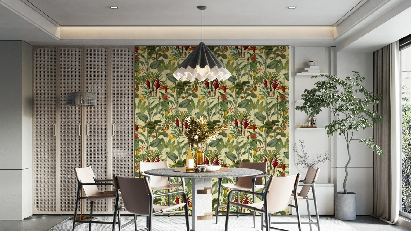 Banana leaves and flowers on wall mural

