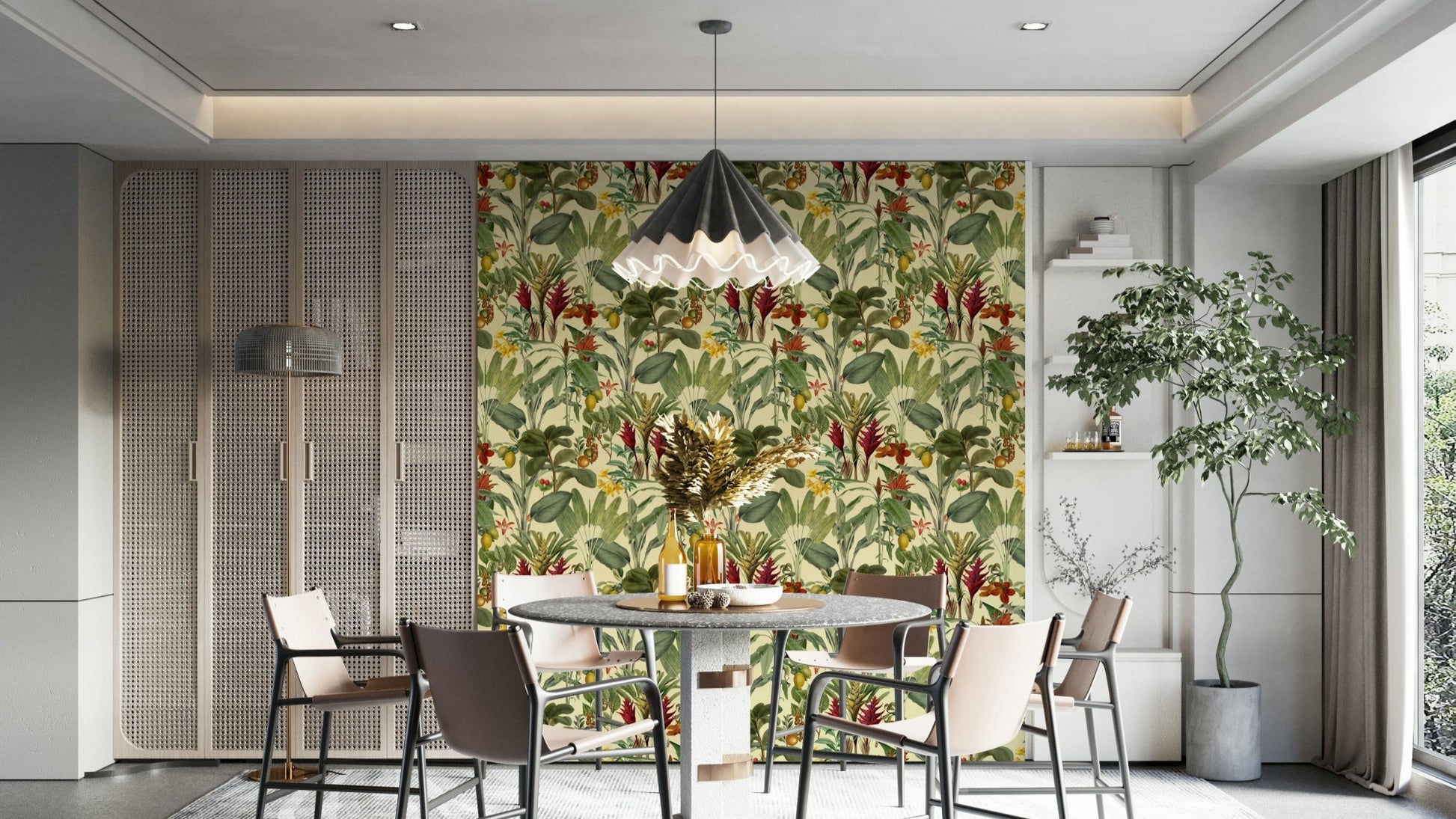 Banana leaves and flowers on wall mural

