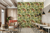 Bold botanical design on leafy mural wallpaper

