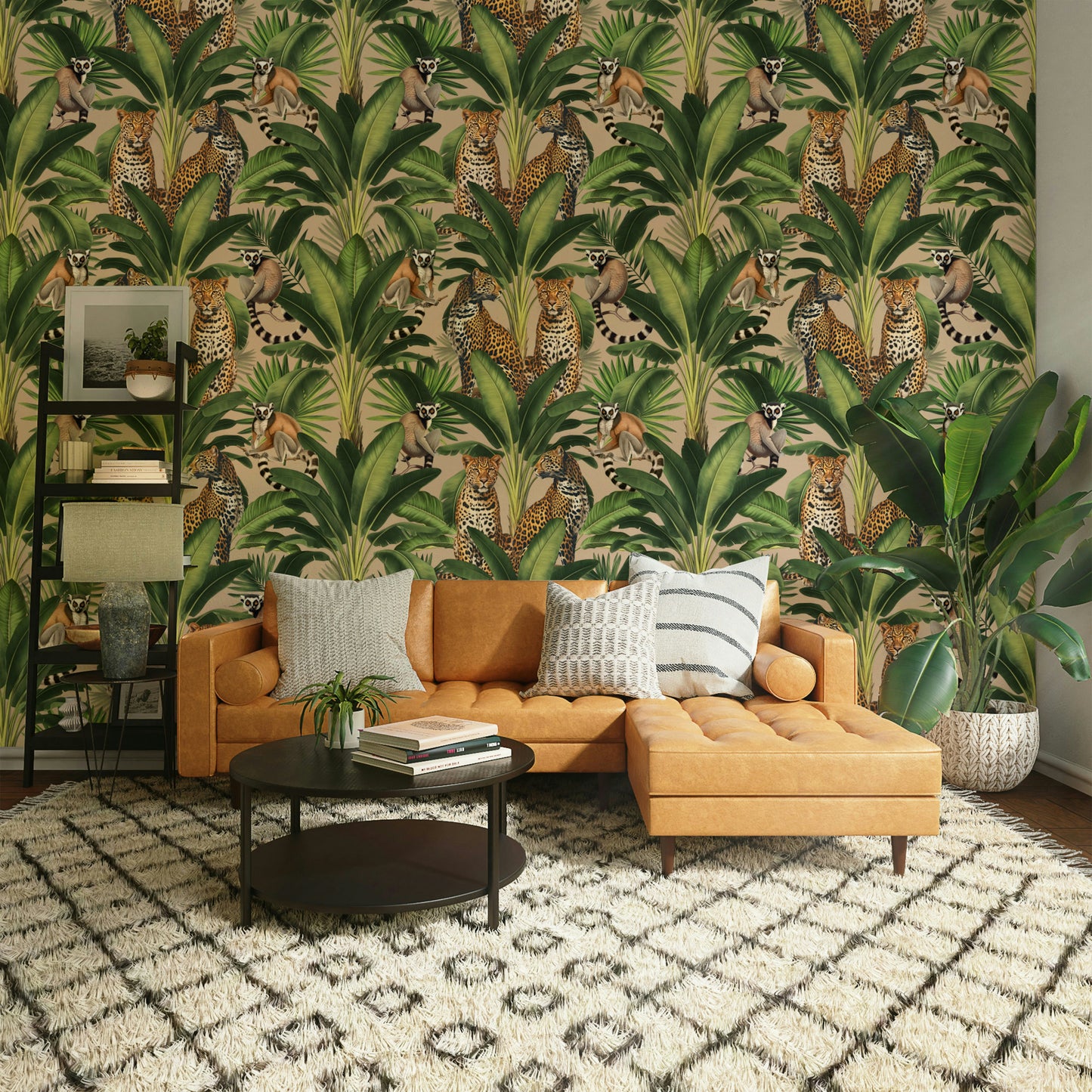 Kids room with jungle mural wallpaper design

