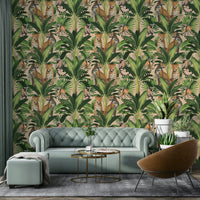 Neutral tone wallpaper with jungle animals

