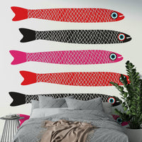 Quirky hand-drawn fish wall mural
