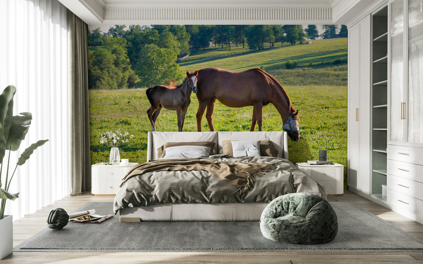 Neutral-toned horse wallpaper for calm walls

