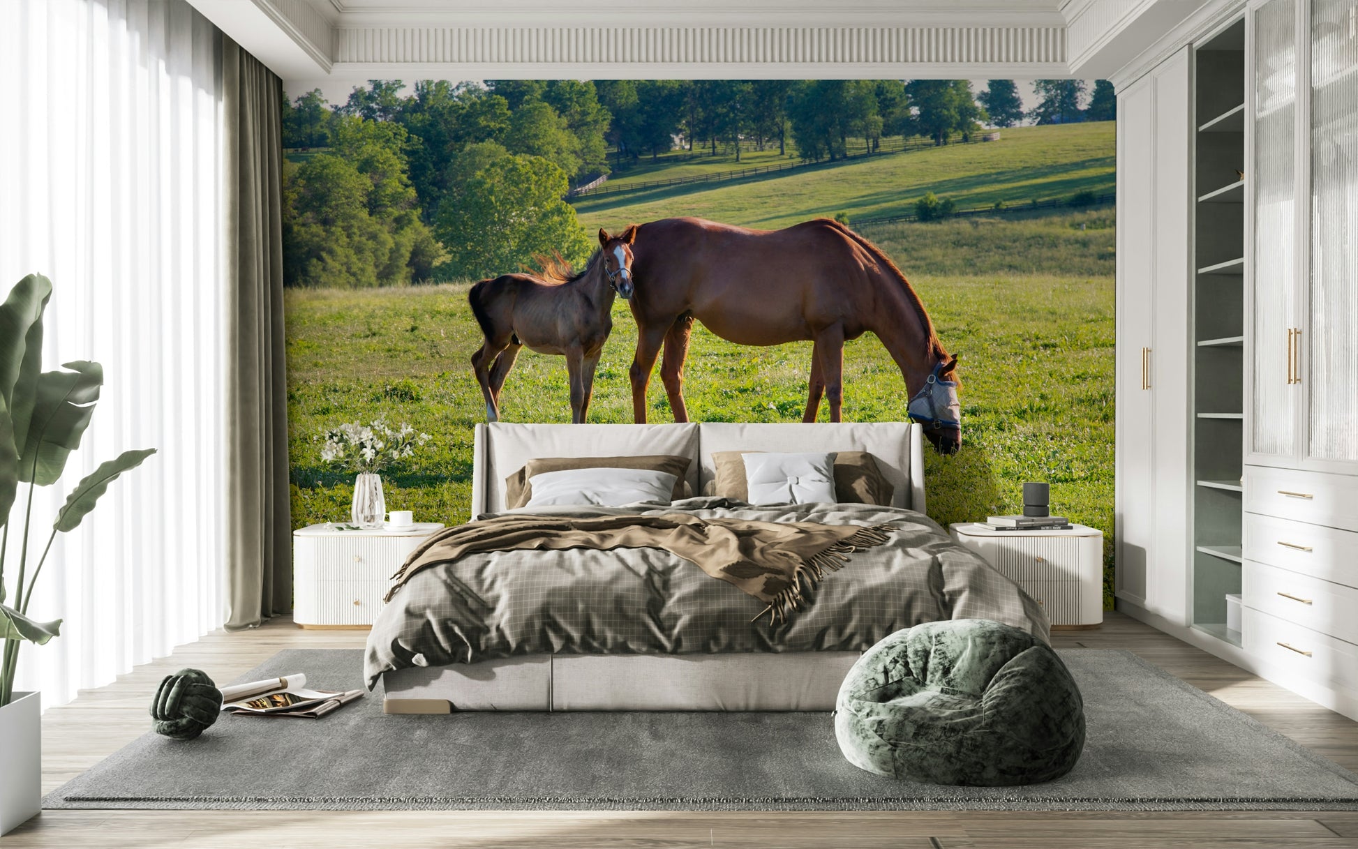 Neutral-toned horse wallpaper for calm walls
