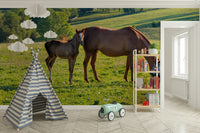 Natural scenery mural with horses